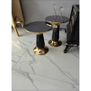 SİYAH IKİLİ CAMLI GOLD YAN SEHPA